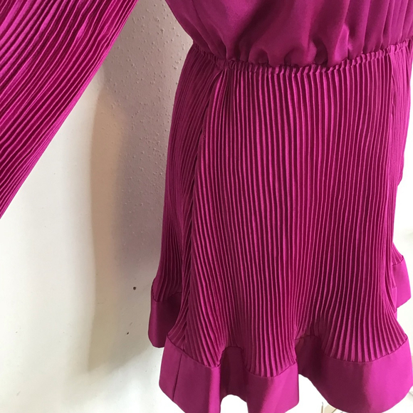 Milly Women Elegant Chic Fuchsia Pleated Long Sleeve Mini Dress Size 10 - Picture 5 of 15